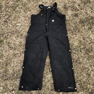 Carhartt Mens Black Insulated Bib Overalls R33-BLK Tag 42x32 Heavy-Duty Workwear
